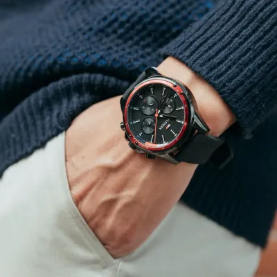 Tommy Hilfiger Mason Black Dial Black Rubber Strap Men's Watch